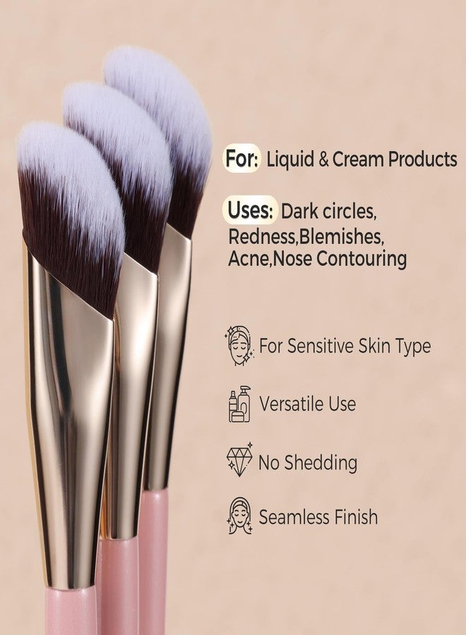 ENERGY Concealer Brush Under Eye, Small Angled Makeup Kabuki Precision Face Blending Brush - Liquid Cream Foundation Concealer for Dark Circles, Eyeshadow,Make Up Nose Contour Applicator Vegan (Pink) - Image 3